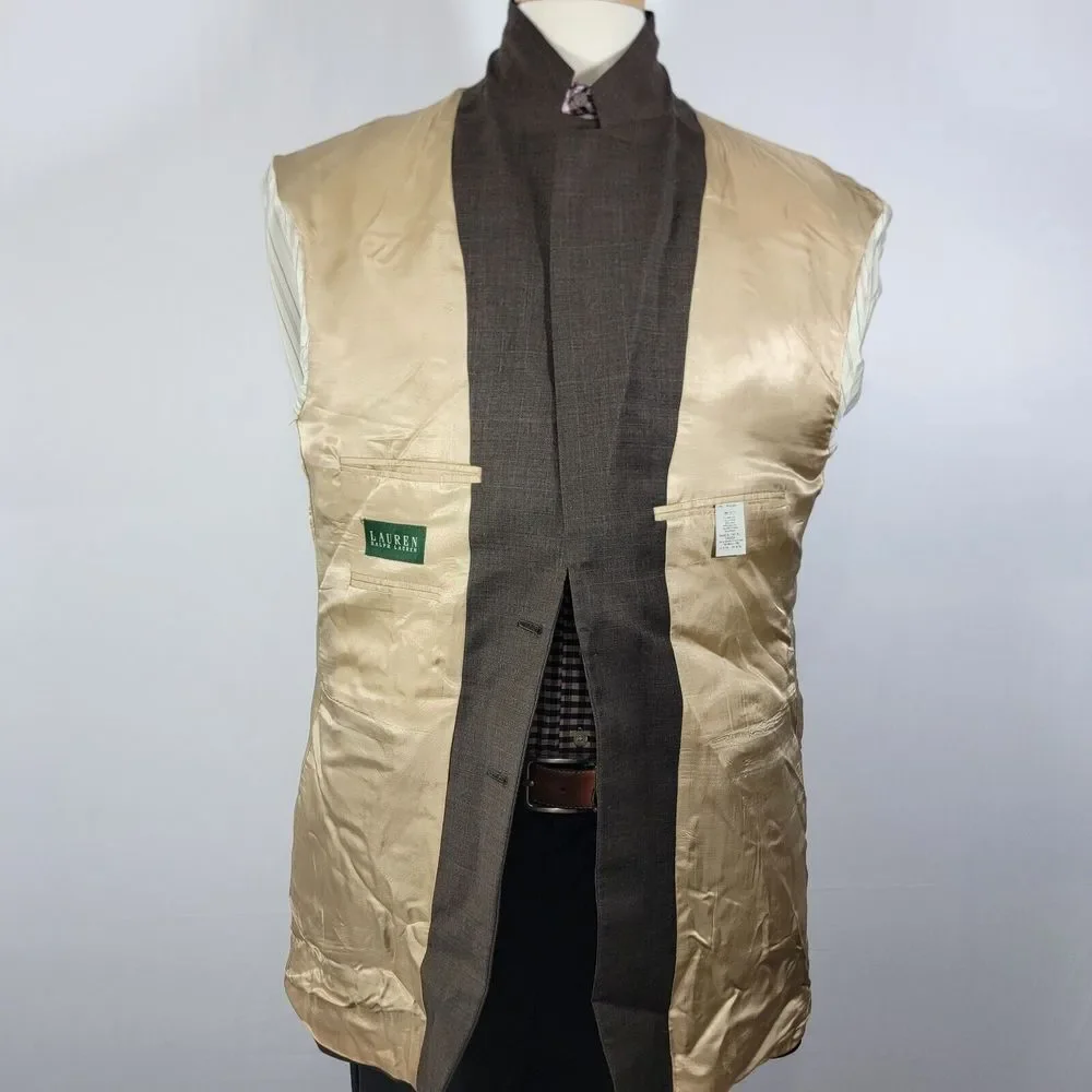 Lauren Ralph Lauren Men's Sport Coat Blazer Two Button Brown Plaid Wool‎ Sz 44L